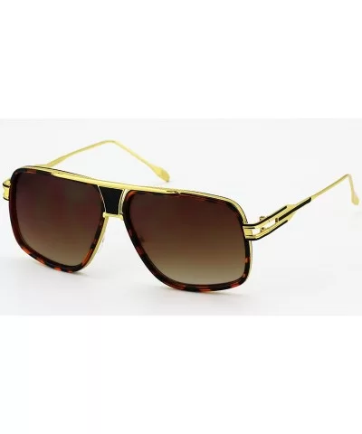 Designer Metal Frame Classic Retro Square Aviator Fashion Sunglasses For Men - Tortoise Gold-brown - CK18GXEXS3I $13.78 Square