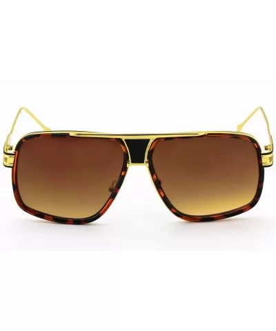 Designer Metal Frame Classic Retro Square Aviator Fashion Sunglasses For Men - Tortoise Gold-brown - CK18GXEXS3I $13.78 Square