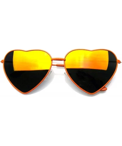 Premium Womens Cute Metal Frame Heart Shape Sunglasses - Flash Mirror - Orange - CN12N2SF6IA $11.49 Aviator