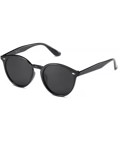 Classic Retro Round Polarized Sunglasses UV400 Mirrored Lens SJ2069 ALL ME - C1 Black Frame/Grey Lens With Rivets - CS18Q3X8L...