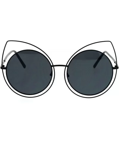 Wire Double Rim Round Circle Flat Lens Womens Retro Diva Sunglasses - All Black - CA12NZWG8BR $17.12 Round