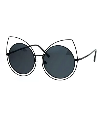 Wire Double Rim Round Circle Flat Lens Womens Retro Diva Sunglasses - All Black - CA12NZWG8BR $17.12 Round