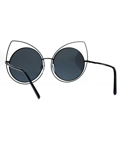 Wire Double Rim Round Circle Flat Lens Womens Retro Diva Sunglasses - All Black - CA12NZWG8BR $17.12 Round