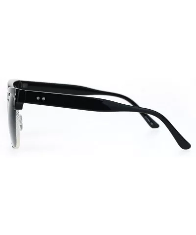 Retro Vintage Rectangular Half Rim Hipster Nerdy Sunglasses - Black Silver Black - CF12ODY89AX $18.43 Rectangular