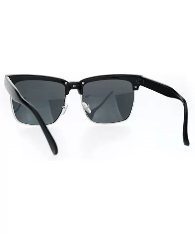 Retro Vintage Rectangular Half Rim Hipster Nerdy Sunglasses - Black Silver Black - CF12ODY89AX $18.43 Rectangular