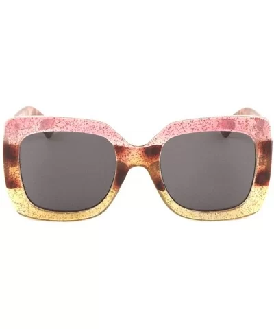 Double Color Oversized Square Sunglasses - Pink Brown Demi - CA198E0ICWW $20.11 Oversized