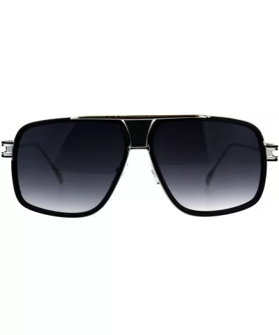 Mens Fashion Sunglasses Designer Style Square Flat Top Frame UV 400 - Black Silver (Smoke) - CV18CNDMQDM $16.85 Square
