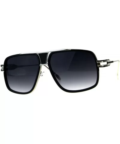 Mens Fashion Sunglasses Designer Style Square Flat Top Frame UV 400 - Black Silver (Smoke) - CV18CNDMQDM $16.85 Square