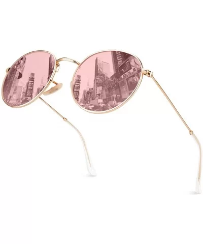 Retro John Lennon Sunglasses for Men Women Polarized Hippie Round Circle Sunglasses MFF7 - A Gold Pink - CM17YINOIYQ $17.12 R...