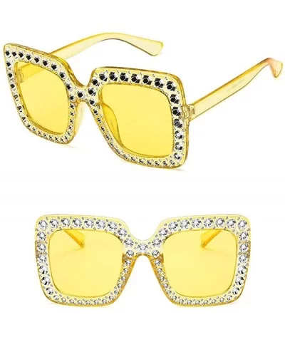 Women Fashion Square Frame Rhinestone Decor Sunglasses Sunglasses - Yellow - CG199S9DM4A $37.60 Square