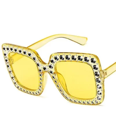 Women Fashion Square Frame Rhinestone Decor Sunglasses Sunglasses - Yellow - CG199S9DM4A $37.60 Square