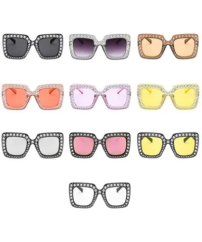 Women Fashion Square Frame Rhinestone Decor Sunglasses Sunglasses - Yellow - CG199S9DM4A $37.60 Square