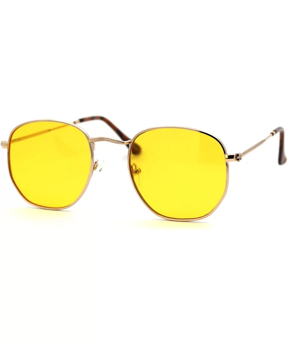 Mens Hippie Solid Color Lens Rectangular Dad Metal Rim Sunglasses - Gold Yellow - C418UIT2TTS $16.34 Rectangular