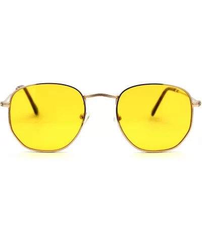 Mens Hippie Solid Color Lens Rectangular Dad Metal Rim Sunglasses - Gold Yellow - C418UIT2TTS $16.34 Rectangular