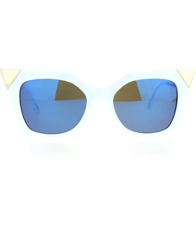 Womens Square Cateye Sunglasses Gold Accent Corner Zig Zag Side - White (Blue Mirror) - CL187USD25R $16.04 Square