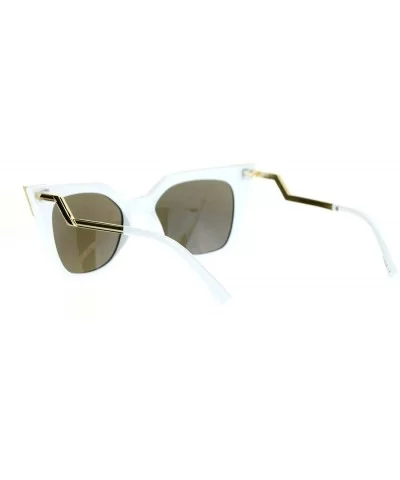 Womens Square Cateye Sunglasses Gold Accent Corner Zig Zag Side - White (Blue Mirror) - CL187USD25R $16.04 Square