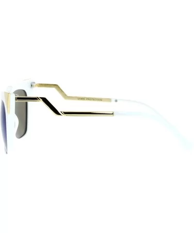 Womens Square Cateye Sunglasses Gold Accent Corner Zig Zag Side - White (Blue Mirror) - CL187USD25R $16.04 Square