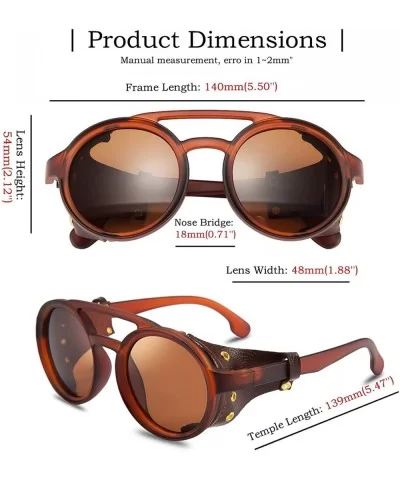 Retro Round Steampunk Sunglasses Women Men Vintage Eyewear Light Plastic Frame with Leatherwear B2532 - Brown - C518AOZ4RG7 $...