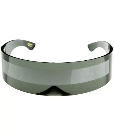 80s Futuristic Cyclops Cyberpunk Visor Sunglasses with Semi Translucent Mirrored Lens - C411CZM5BAL $15.33 Goggle