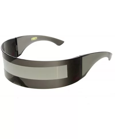 80s Futuristic Cyclops Cyberpunk Visor Sunglasses with Semi Translucent Mirrored Lens - C411CZM5BAL $15.33 Goggle