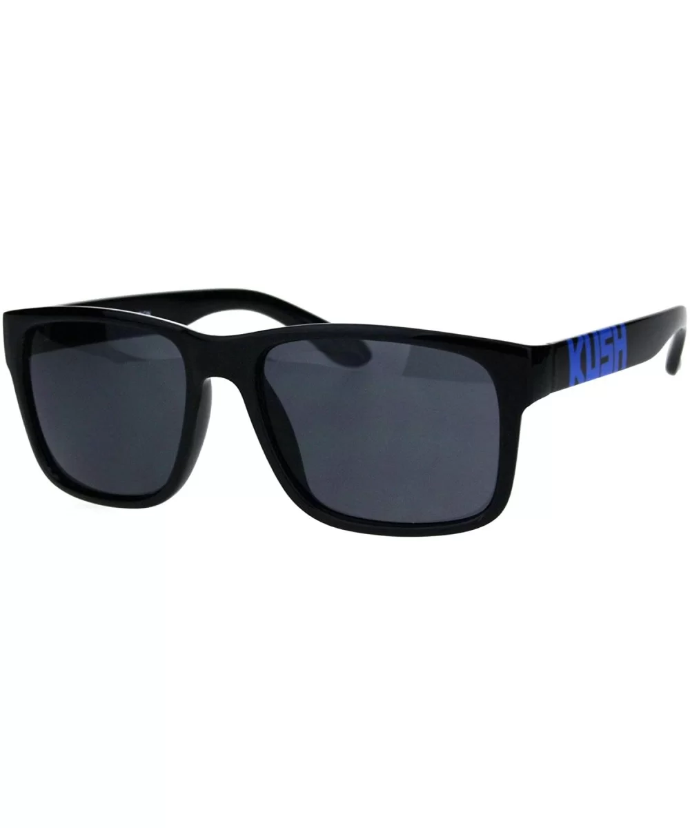 KUSH Sunglasses Black Square Rectangular Plastic Frame Unisex Shades - Black Blue - CK18IXZR2OI $13.86 Square