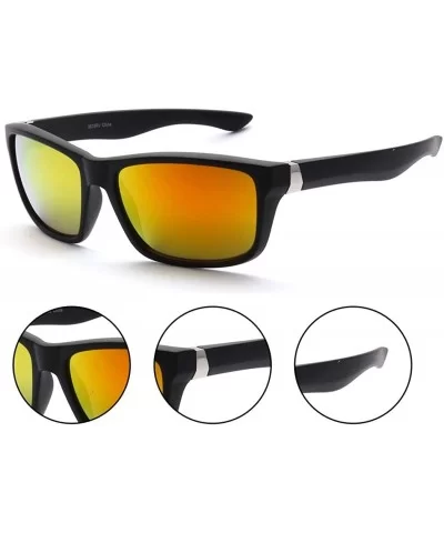 Sporty Retro Durable Full Frame Retro Horn Rimmed Sunglasses UV400 - Black Orange Yellow - CO12KW9B9MN $11.42 Wayfarer