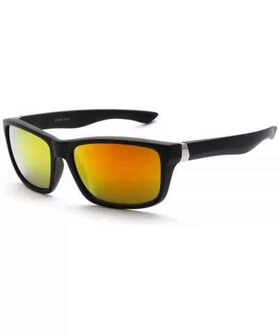 Sporty Retro Durable Full Frame Retro Horn Rimmed Sunglasses UV400 - Black Orange Yellow - CO12KW9B9MN $11.42 Wayfarer