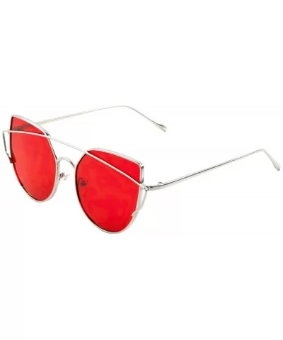 Womens Cat Eye Sunglasses Top Crossbar Oceanic Color Flat Lens Trendy Hipster Chic - Silver1 - CC12OBRX3I5 $12.24 Oversized