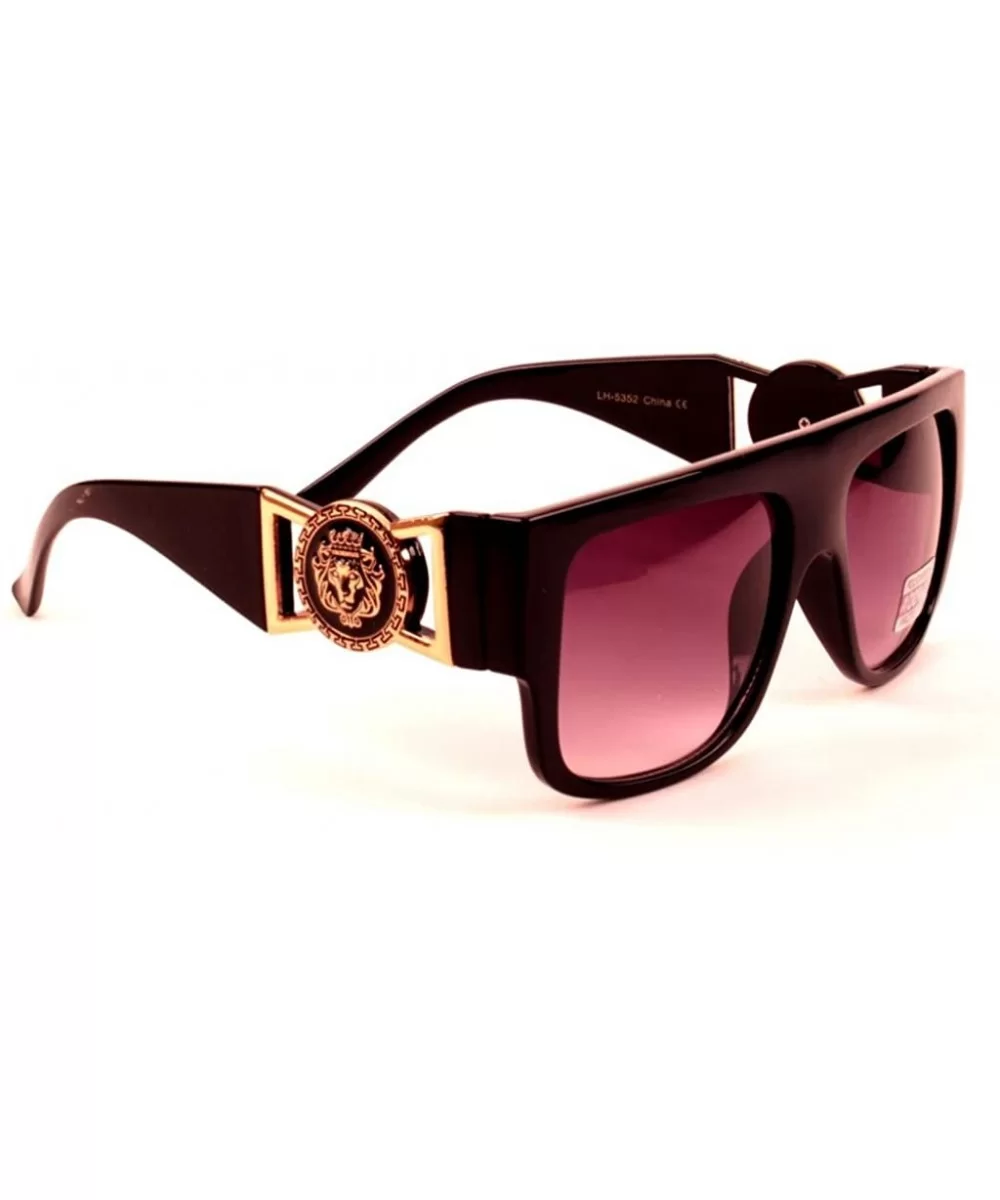 Black Gold Lion Head Medallion Square Sunglasses Black Lens (MED-2) - CJ11OL4QGGP $14.42 Aviator