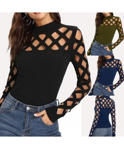 Women's Elegant Lace Tops Hollow Out Long Sleeve Hem Shirt Blouse - Black D - C8194K53C6H $20.73 Sport