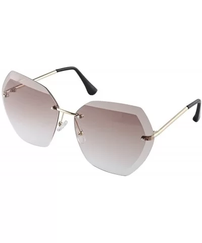 New Oversized Rimless Gradient Diamond Cutting Lens Sunglasses - Brown - C218O4890C4 $18.20 Rimless