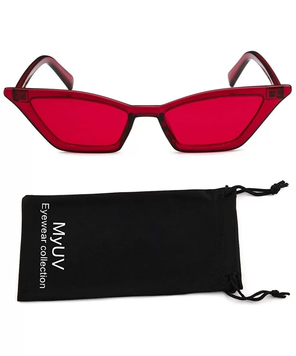 Small Cat Eye Sunglasses Vintage Square Shade Women Eyewear With Microfiber Pouch - Red - CZ18ROUYAN4 $12.77 Oval