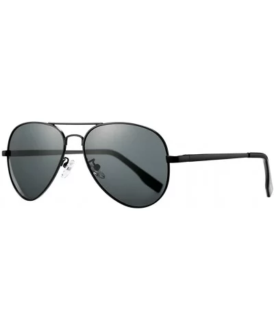 Polarized Aviator Sunglasses for Men Women Metal Frame 100% UV400 Protection Lens- 58mm - Black Frame/Gray Lens - CY18Z7Z7KA7...