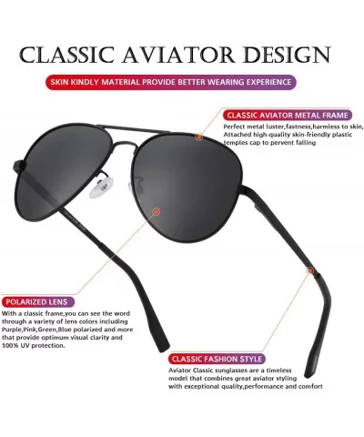 Polarized Aviator Sunglasses for Men Women Metal Frame 100% UV400 Protection Lens- 58mm - Black Frame/Gray Lens - CY18Z7Z7KA7...