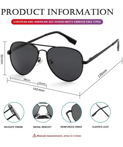 Polarized Aviator Sunglasses for Men Women Metal Frame 100% UV400 Protection Lens- 58mm - Black Frame/Gray Lens - CY18Z7Z7KA7...