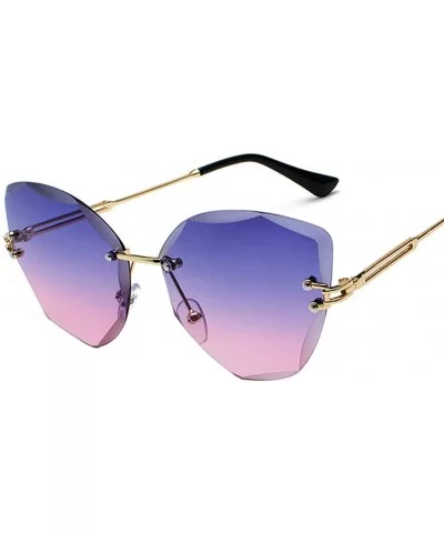 Lady Sun Glasses Rimless Women Sunglasses Vintage Alloy Frame Classic Designer Shades - 6-gold-darkbluepink - CS18Y48QCIE $35...