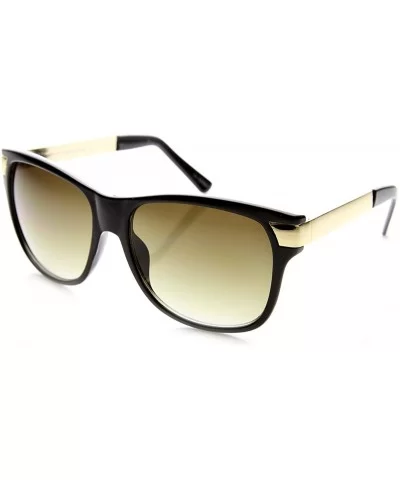 Premium High Fashion Metal Temple Mod Horn Rimmed Sunglasses - Black-gold Grey-gradient - CL11XWW6IIX $14.13 Wayfarer
