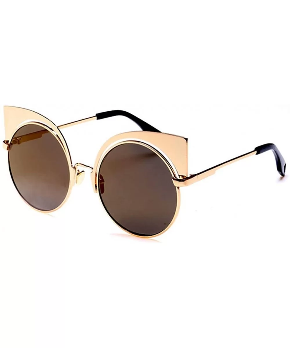 Women's Fashion Flash Mirror Vintage Cat Eye Sunglasses Round Metal Cut-Out Flash Mirror Lens - Gold/Brown - CJ12IOUY45B $23....