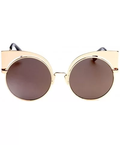 Women's Fashion Flash Mirror Vintage Cat Eye Sunglasses Round Metal Cut-Out Flash Mirror Lens - Gold/Brown - CJ12IOUY45B $23....