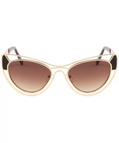 Sharp Cat Eye Meta Cut Frame Sunglasses - Brown - CR197OGY087 $20.74 Cat Eye