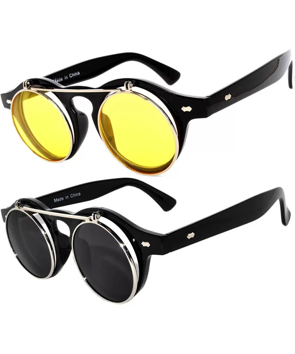 2 Pack Flip Up Steampunk Vintage Retro Round Circle Gothic Colored Plastic Frame Sunglasses Colored Lens - C1184H6YM49 $21.71...