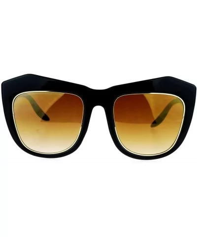Mirrored Color Mirror Lens Retro Thick Eyebrow Butterfly Sunglasses - Black Gold Mirror - CL12D63NPND $14.07 Butterfly