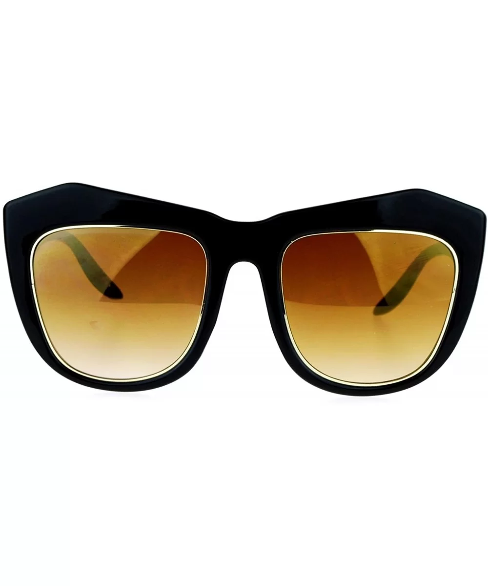 Mirrored Color Mirror Lens Retro Thick Eyebrow Butterfly Sunglasses - Black Gold Mirror - CL12D63NPND $14.07 Butterfly