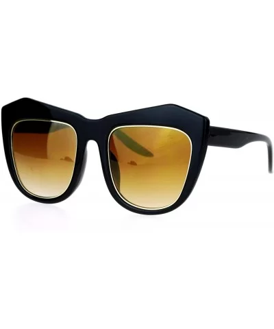 Mirrored Color Mirror Lens Retro Thick Eyebrow Butterfly Sunglasses - Black Gold Mirror - CL12D63NPND $14.07 Butterfly