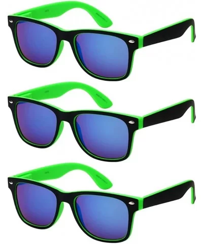 Classic Sunglasses Mirrroed Protection - (3 Pack)- Black + Green Frame & Blue-white Mirrored Lens - CP1932QHDN4 $12.34 Wayfarer