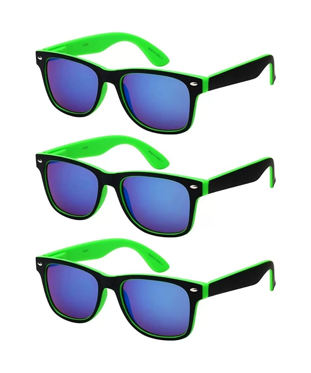 Classic Sunglasses Mirrroed Protection - (3 Pack)- Black + Green Frame & Blue-white Mirrored Lens - CP1932QHDN4 $12.34 Wayfarer