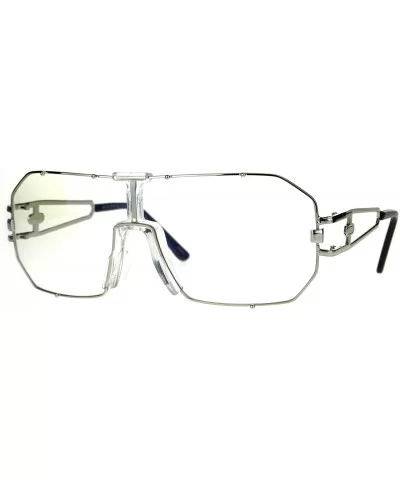 Mens Oversize Shield Squared Pilots Robotic Clear Lens Eye Glasses - Silver - CD1872DK7XY $18.53 Shield