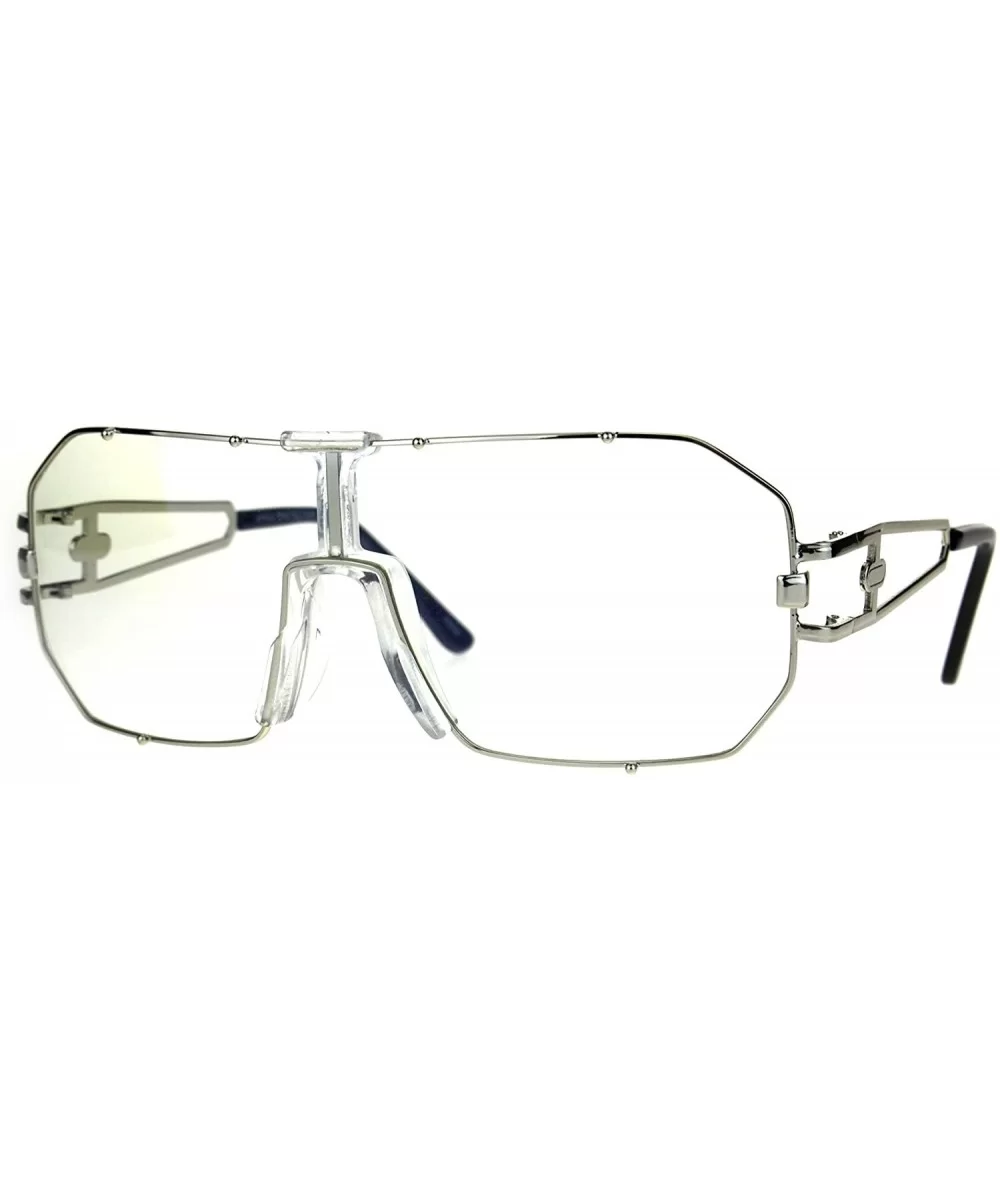 Mens Oversize Shield Squared Pilots Robotic Clear Lens Eye Glasses - Silver - CD1872DK7XY $18.53 Shield