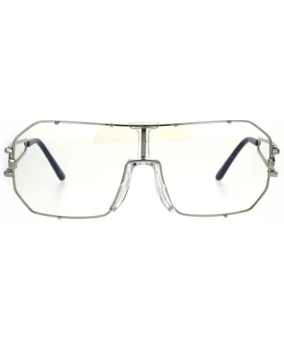 Mens Oversize Shield Squared Pilots Robotic Clear Lens Eye Glasses - Silver - CD1872DK7XY $18.53 Shield