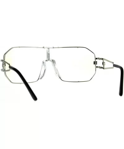 Mens Oversize Shield Squared Pilots Robotic Clear Lens Eye Glasses - Silver - CD1872DK7XY $18.53 Shield